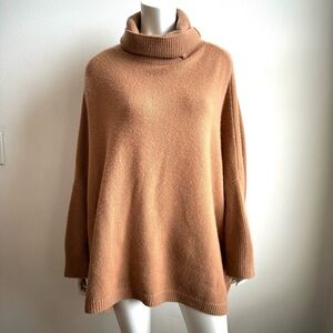 LAPOINTE Cashmere Cape Sweater Size Large Long Sleeve Turtleneck Beige Oversized
